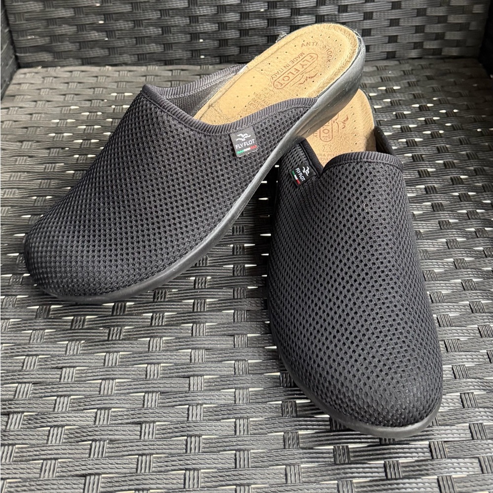 Fly Flot 41 (39)EU Black Mesh Mules Comfort Clogs Slides Italy Unisex Casual